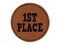 First Place Fun Text Round Iron-On Engraved Faux Leather Patch Applique - 2.5"